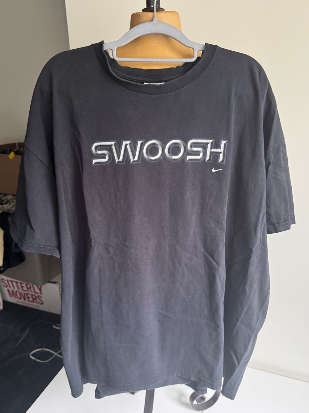 Vintage Nike 'Swoosh' Graphic T-Shirt XXL Faded Black